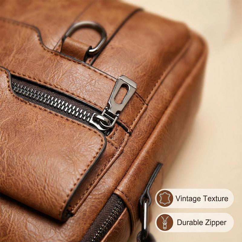 WEIXIER Men'S PU Leather Crossbody Bag Vintage Street Style Large Capacity Commuter Bag with Adjustable Shoulder Strap for Business Travel & Everyday Use Perfect Gifts for Him Valentine'S Day Gifts