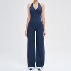 Two-Piece Women'S Workout Set: Wrap Halter Tank Top with High-Waisted Flared Leggings - Yoga & Pilates Outfit Womens Pants Suit