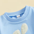Babamoon Toddler Baby Girl Boy Easter Outfits Set Rabbit Long Sleeve Crew Neck Fuzzy Bunny Tail Embroidery Sweatshirt and Pants Clothing Set 0-3T