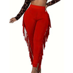 Fringe Trim Skinny Pants - Stylish High Waist Pants for Every Day - Women'S Clothing - for Women - Suitable for Casual Wear - Perfect Gift for Fashionistas Fabric Spandex