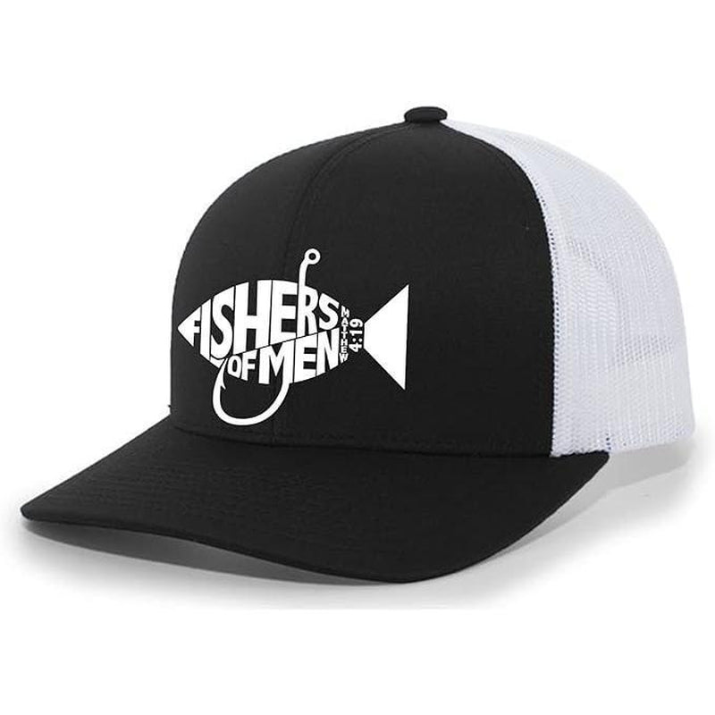 TRENZ SHIRT COMPANY Christian Jesus Fishers of Men Matthew 4:19 Mens Embroidered Mesh Back Trucker Hat with Bold Design and Breathable Mesh Back for Religious Men