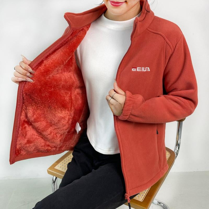 Women'S Fleece-Lined Thickened Polar Fleece Spring Autumn Winter Outdoor Jacket Windproof Warm Stand Collar Inner Sweatshirt Sports Casual
