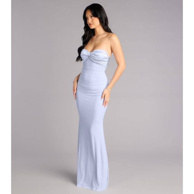 Iris Satin Tie-Back Mesh Mermaid Dress