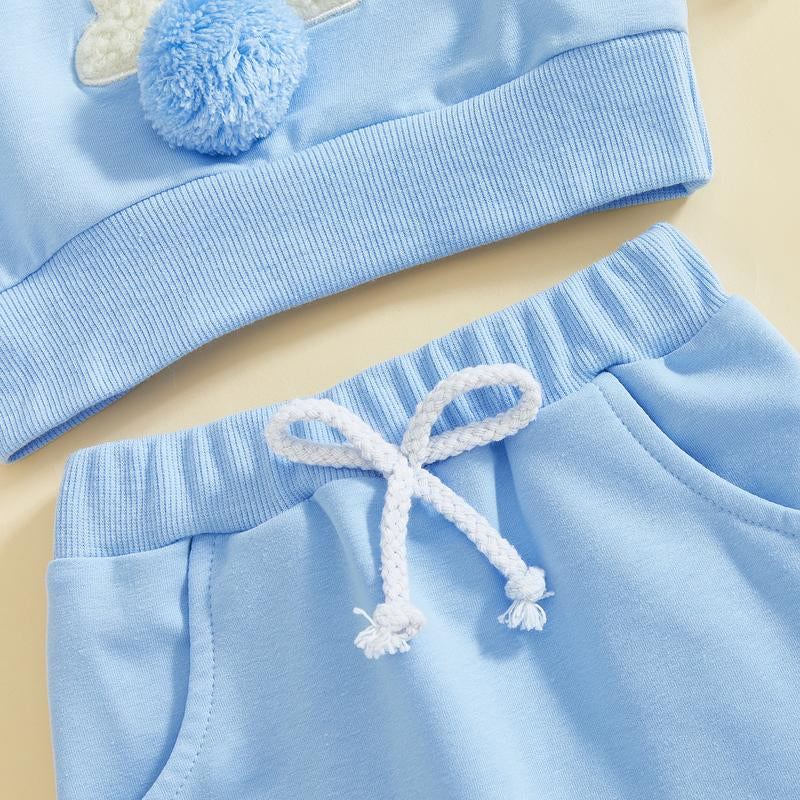 Babamoon Toddler Baby Girl Boy Easter Outfits Set Rabbit Long Sleeve Crew Neck Fuzzy Bunny Tail Embroidery Sweatshirt and Pants Clothing Set 0-3T