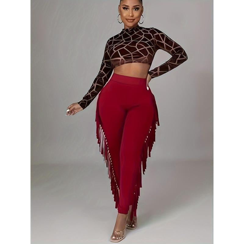 Fringe Trim Skinny Pants - Stylish High Waist Pants for Every Day - Women'S Clothing - for Women - Suitable for Casual Wear - Perfect Gift for Fashionistas Fabric Spandex