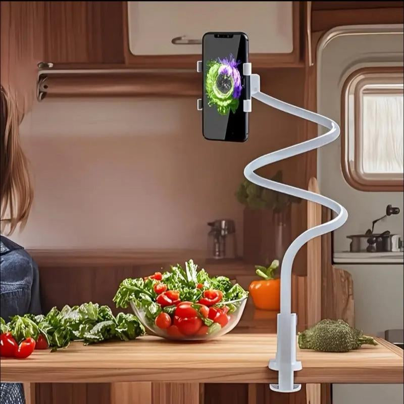 360° Rotating Flexible Phone & Tablet Holder Stand Adjustable Long Arm with Clamp for Desk & Bed Cellphone Smartphone Free Your Hands Comfortably Watch Videos Computer Plastic Black