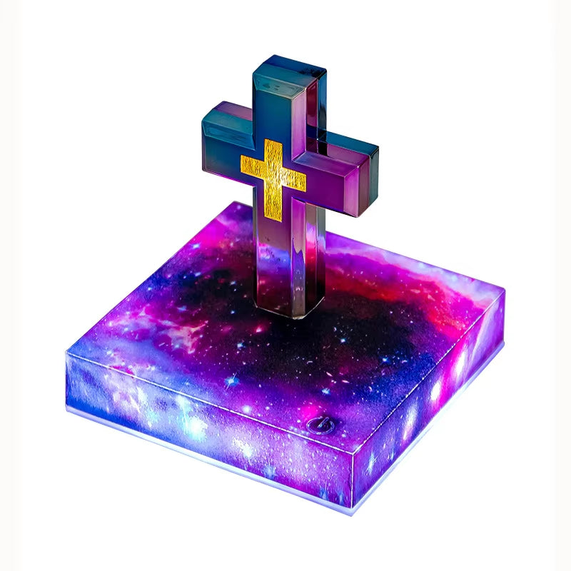 Plug-In Moocci Levitating Cross Lamp Magnetic Floating Bible Night Light Colorful Levitation Cross Ornament with Glowing Base