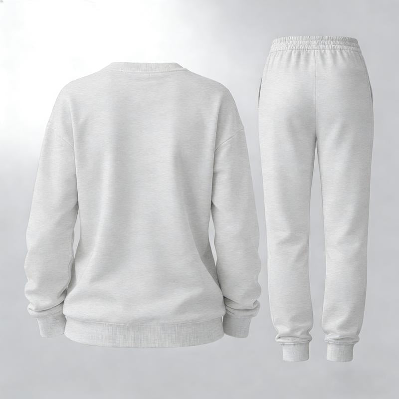 Women'S Pink Letter Print Crewneck Sweatshirt and Drawstring Track Pants Set, Casual Sportswear, Long-Sleeve round Neck Top and Pants, Suitable for Spring, Autumn and Winter, Everyday Wear