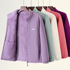 Women'S Fleece-Lined Thickened Polar Fleece Spring Autumn Winter Outdoor Jacket Windproof Warm Stand Collar Inner Sweatshirt Sports Casual