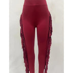 Fringe Trim Skinny Pants - Stylish High Waist Pants for Every Day - Women'S Clothing - for Women - Suitable for Casual Wear - Perfect Gift for Fashionistas Fabric Spandex