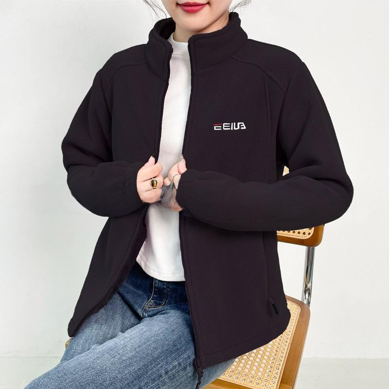 Women'S Fleece-Lined Thickened Polar Fleece Spring Autumn Winter Outdoor Jacket Windproof Warm Stand Collar Inner Sweatshirt Sports Casual