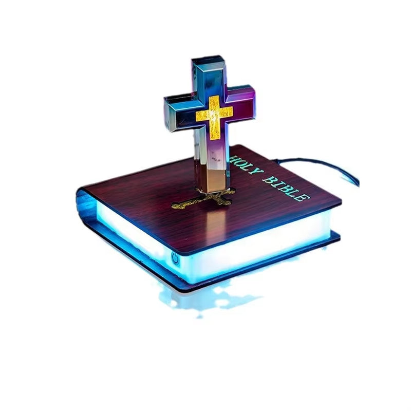 Plug-In Moocci Levitating Cross Lamp Magnetic Floating Bible Night Light Colorful Levitation Cross Ornament with Glowing Base