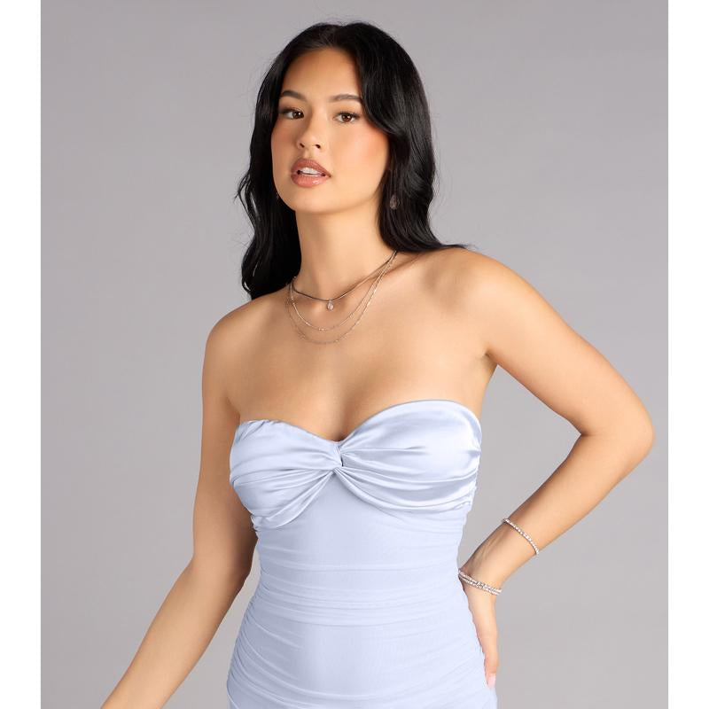 Iris Satin Tie-Back Mesh Mermaid Dress