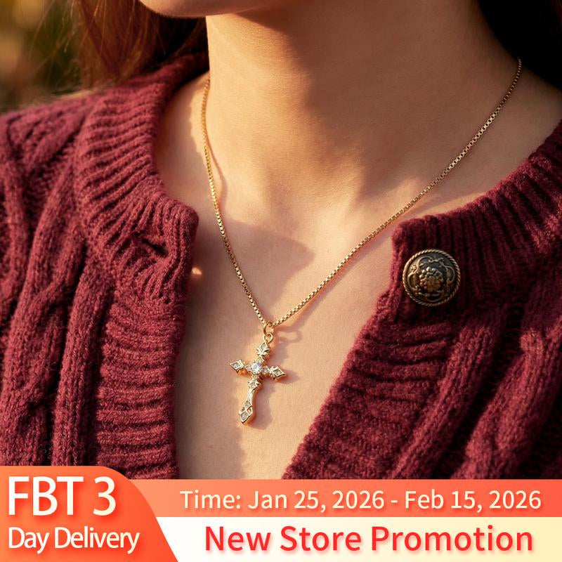 [Launch Sale] ALEXCRAFT Dainty 14K Gold Plated Cross Necklace for Women – Hypoallergenic, Minimalist Pendant, Everyday Wear & Party Jewelry Gift, Valentine’S Day Idea