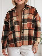 Women'S Casual Plaid Shacket Long Sleeve Button down Flannel plus Shirts Jacket Coats with Side Pockets 18W-22W