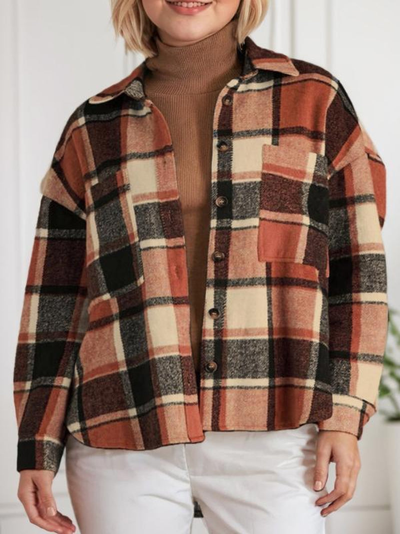 Women'S Casual Plaid Shacket Long Sleeve Button down Flannel plus Shirts Jacket Coats with Side Pockets 18W-22W