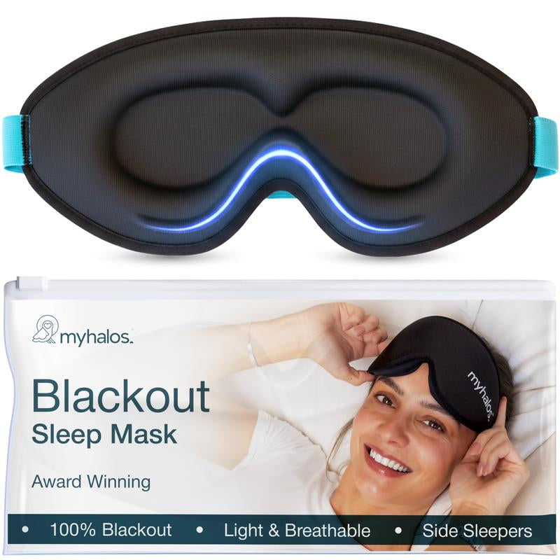 Myhalos Blackout Sleep Mask - 3D Contoured Zero Pressure Memory Foam for Women & Men, Side Sleepers, 100% Light Blocking, Award Winning Comfort