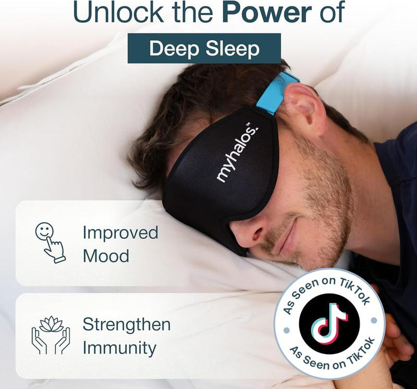Myhalos Blackout Sleep Mask - 3D Contoured Zero Pressure Memory Foam for Women & Men, Side Sleepers, 100% Light Blocking, Award Winning Comfort