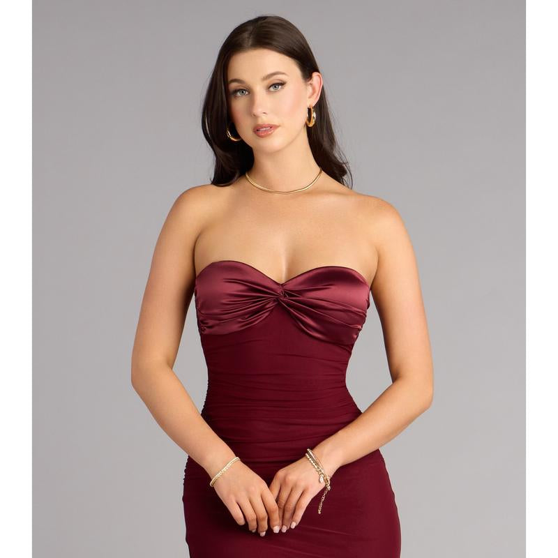 Iris Satin Tie-Back Mesh Mermaid Dress