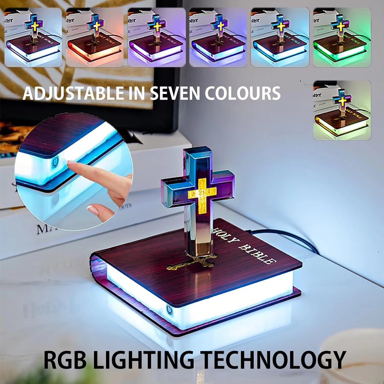 Plug-In Moocci Levitating Cross Lamp Magnetic Floating Bible Night Light Colorful Levitation Cross Ornament with Glowing Base