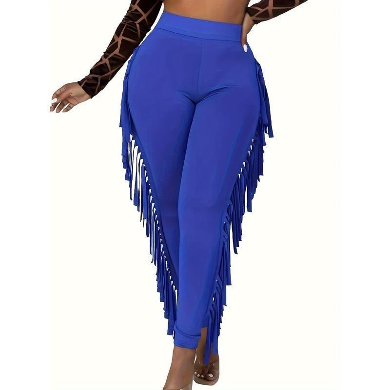 Fringe Trim Skinny Pants - Stylish High Waist Pants for Every Day - Women'S Clothing - for Women - Suitable for Casual Wear - Perfect Gift for Fashionistas Fabric Spandex