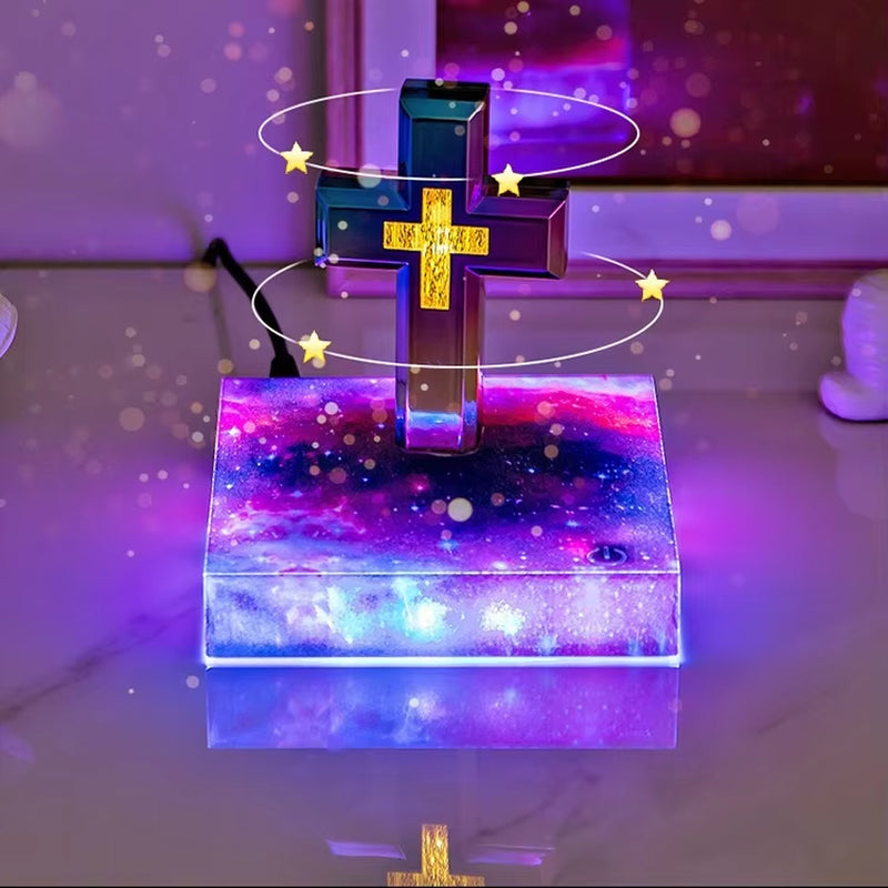 Plug-In Moocci Levitating Cross Lamp Magnetic Floating Bible Night Light Colorful Levitation Cross Ornament with Glowing Base