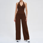 Two-Piece Women'S Workout Set: Wrap Halter Tank Top with High-Waisted Flared Leggings - Yoga & Pilates Outfit Womens Pants Suit