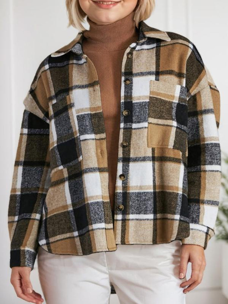 Women'S Casual Plaid Shacket Long Sleeve Button down Flannel plus Shirts Jacket Coats with Side Pockets 18W-22W