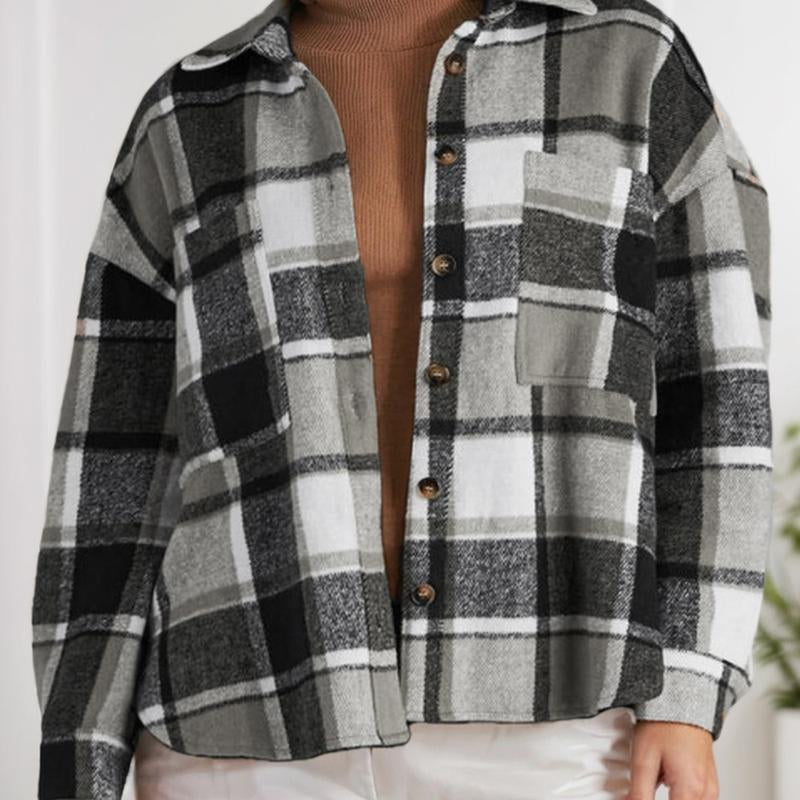 Women'S Casual Plaid Shacket Long Sleeve Button down Flannel plus Shirts Jacket Coats with Side Pockets 18W-22W