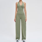 Two-Piece Women'S Workout Set: Wrap Halter Tank Top with High-Waisted Flared Leggings - Yoga & Pilates Outfit Womens Pants Suit