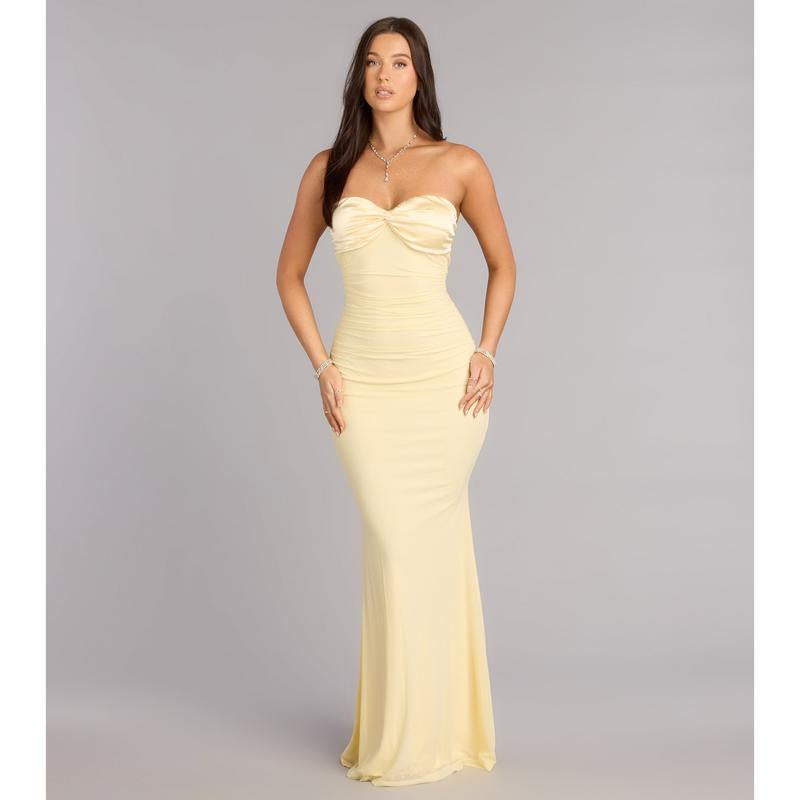 Iris Satin Tie-Back Mesh Mermaid Dress