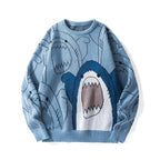 2026 #Springfresh Winter Cartoon Shark Crewneck Polyester Pullover Sweater Unisex Oversized Elegant Casual Streetwear Thick Knitwear Grey Fashion Sweaters Knitted