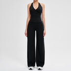 Two-Piece Women'S Workout Set: Wrap Halter Tank Top with High-Waisted Flared Leggings - Yoga & Pilates Outfit Womens Pants Suit