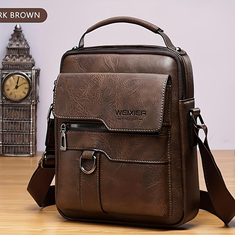 WEIXIER Men'S PU Leather Crossbody Bag Vintage Street Style Large Capacity Commuter Bag with Adjustable Shoulder Strap for Business Travel & Everyday Use Perfect Gifts for Him Valentine'S Day Gifts