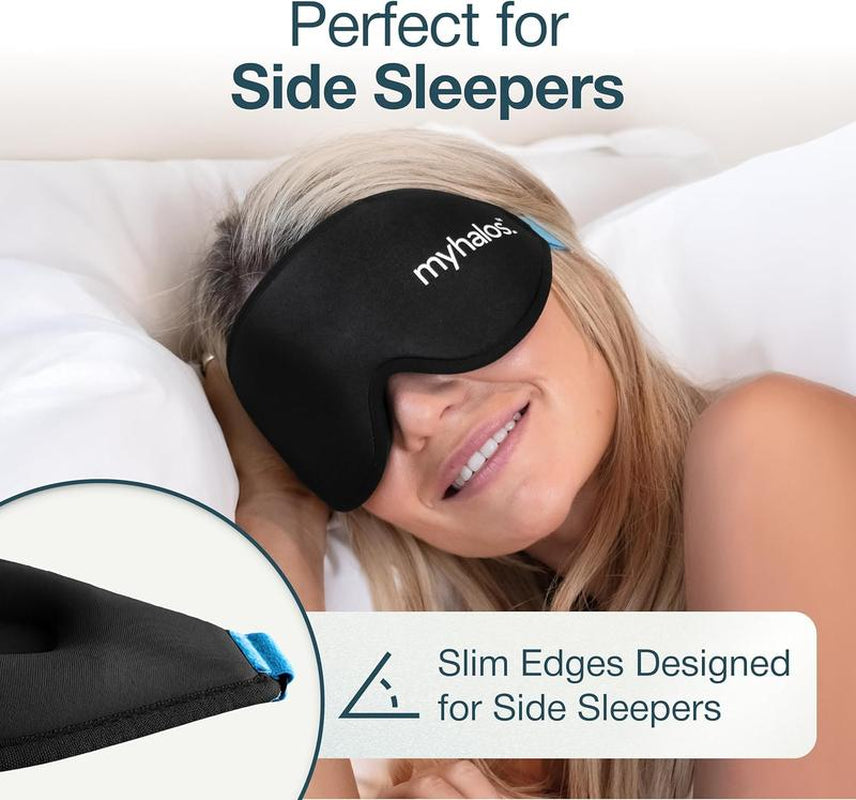 Myhalos Blackout Sleep Mask - 3D Contoured Zero Pressure Memory Foam for Women & Men, Side Sleepers, 100% Light Blocking, Award Winning Comfort