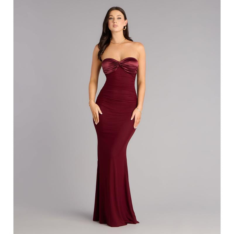 Iris Satin Tie-Back Mesh Mermaid Dress