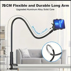 360° Rotating Flexible Phone & Tablet Holder Stand Adjustable Long Arm with Clamp for Desk & Bed Cellphone Smartphone Free Your Hands Comfortably Watch Videos Computer Plastic Black