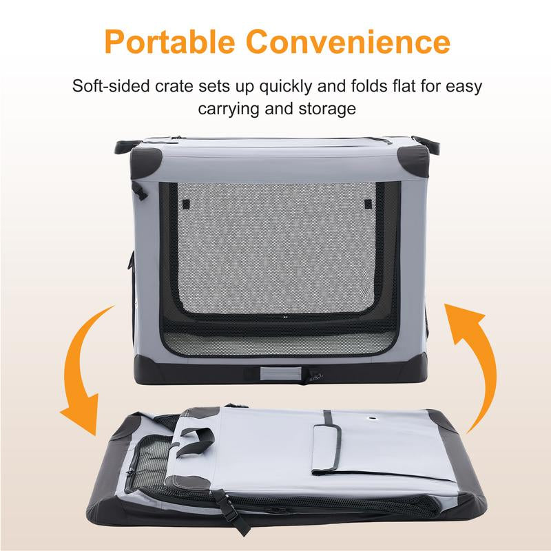 Soft-Sided Dog Crate, Portable Travel Crate with 4-Side Ventilation & No-Tools Setup,Ideal for Car, Hotel, and Vet Visits with Medium Sized Breeds