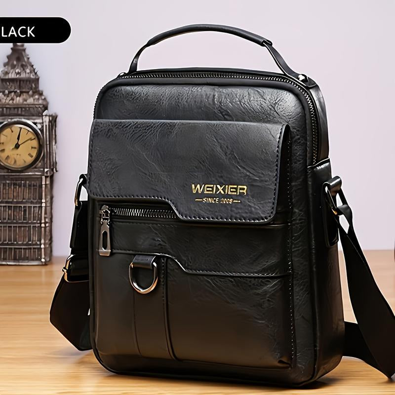 WEIXIER Men'S PU Leather Crossbody Bag Vintage Street Style Large Capacity Commuter Bag with Adjustable Shoulder Strap for Business Travel & Everyday Use Perfect Gifts for Him Valentine'S Day Gifts