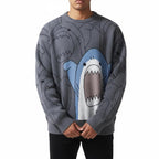 2026 #Springfresh Winter Cartoon Shark Crewneck Polyester Pullover Sweater Unisex Oversized Elegant Casual Streetwear Thick Knitwear Grey Fashion Sweaters Knitted