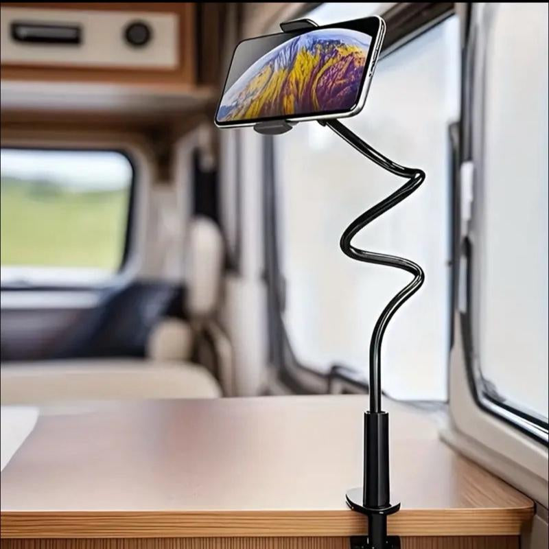 360° Rotating Flexible Phone & Tablet Holder Stand Adjustable Long Arm with Clamp for Desk & Bed Cellphone Smartphone Free Your Hands Comfortably Watch Videos Computer Plastic Black