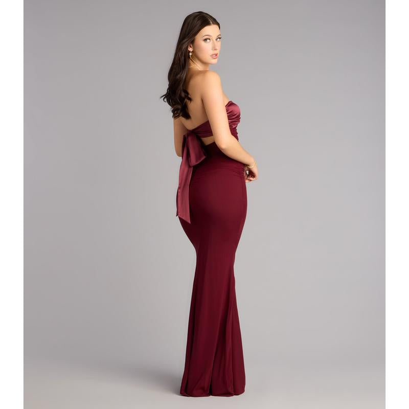 Iris Satin Tie-Back Mesh Mermaid Dress