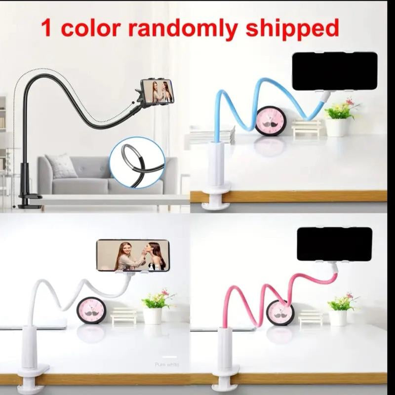 360° Rotating Flexible Phone & Tablet Holder Stand Adjustable Long Arm with Clamp for Desk & Bed Cellphone Smartphone Free Your Hands Comfortably Watch Videos Computer Plastic Black